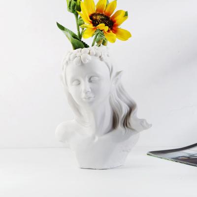 China Ceramic Greek Head Vase High Temperature Fired Art Creative Woman Face Flower Vase Sculpture (1300 Degree) For Home Decor T for sale