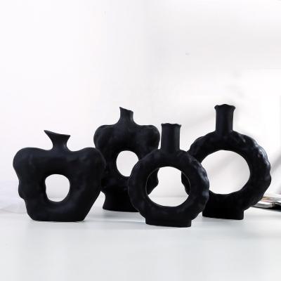 China Ceramic Bud Ball Flower Vase Nordic Irregular Home Decor Floral Arrangement Modern Minimalist Wholesale Black for sale