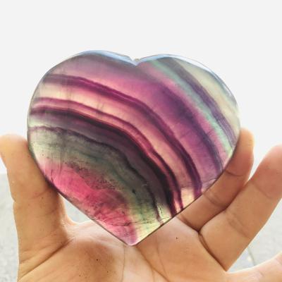 China Wholesale China Crystal Heart Polished Rainbow Fluorite Crystal Heart Used for Healing Decoration for sale