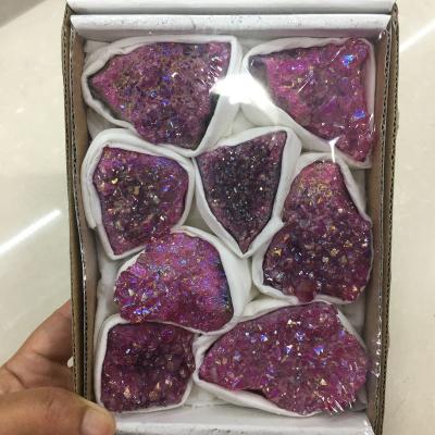 China China Natural Amethyst Aura Plated Colored Crystal Clusters Box Healing Stone For Decoration Gift for sale