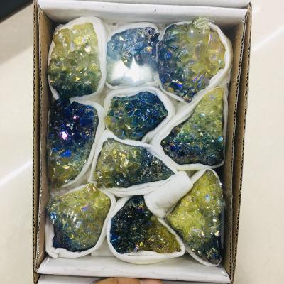 China China Natural Amethyst Aura Plated Colored Crystal Clusters Box Healing Stone For Decoration Gift for sale