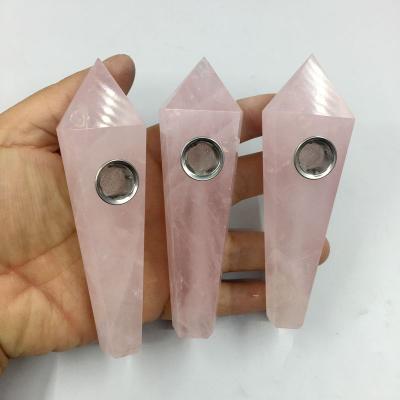 China Wholesale Natural Magic Wand Crystal Smoking Pipes from China Rose Pink Quartz Crystal Tobacco for sale