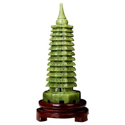 China Wholesale China Wenchang Crafts China Green Fengshui Tower Natural Jade Carved Crystal Pagoda For Home Decoration for sale