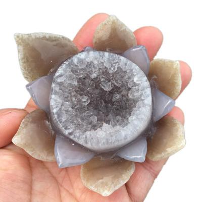 China China Wholesale Natural Crystal Lotus Agate Quartz Handmade Carving Crafts for sale