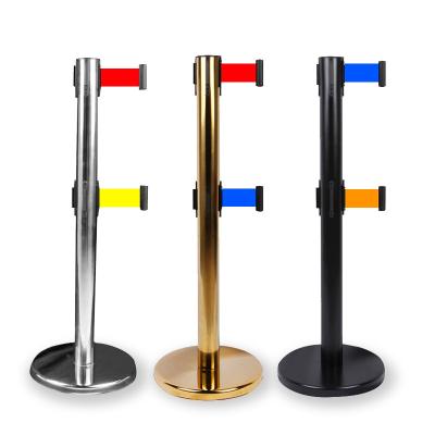 China Retractable Line Retractable Stand Rope Barrier Belt Stainless Steel Bank Queue Retractable Belt for sale