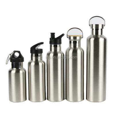 China Qiqing Doule Stainless Steel PORTABLE Wall Vacuum Insulated Stainless Steel Sports Water Bottle With Bamboo Lid for sale