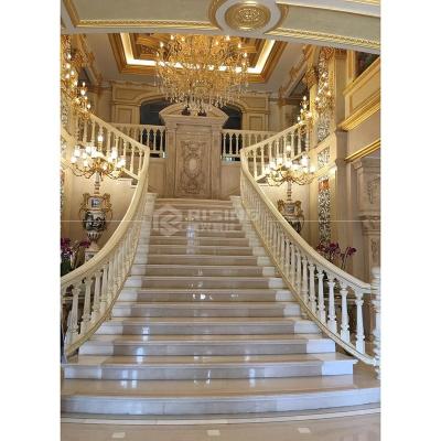 China Modern Customized Interior Natural Marble Stone Curved Stairs Straight Stairs Interior Staircase Design for sale