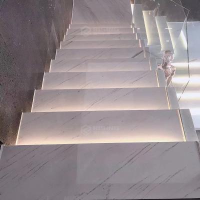 China Modern Luxury Indoor Villa Non Slip Factory Price White Natural Stone Marble Stairs Non Tread Stair Tiles for sale