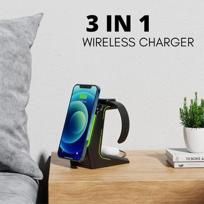 China Magic Array Led Lightweight Wholesale Custom Logo 3 in 1 QI Phone 15W Standard Fast Charging Smart Phone Charger For Phone Radio Magnetic Charger for sale