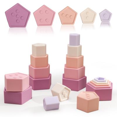 China Silicone Star Triangle Building Block Toys Montessori Stacking Interactive Games Toy StackingToys Infant Educational Toys Child Table Bpa Free for sale