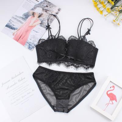 China Rimless girl's bra suit beautiful lace tassel anti-static ultra-thin sexy net bra for sale