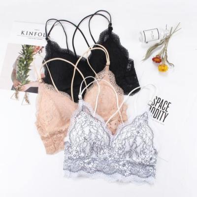 China QUICK DRY Hot Selling Women Fitness Women Cross Strap Hot Underwear Floral Lace Bralette Top for sale