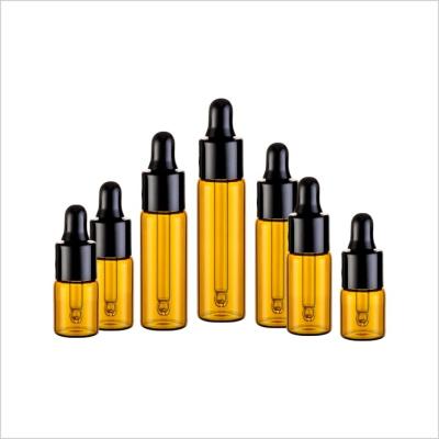 China Amber Glass Dropper Bottle Essence Oil Black Dropper Cap 2.5ml 3ml 4ml 5ml 7ml 8ml 10ml for sale