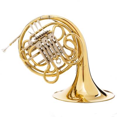 China Yellow Brass Musical Brass French Horn Gold Lacquer F/Bb 4 Double Head French Horn OEM for sale