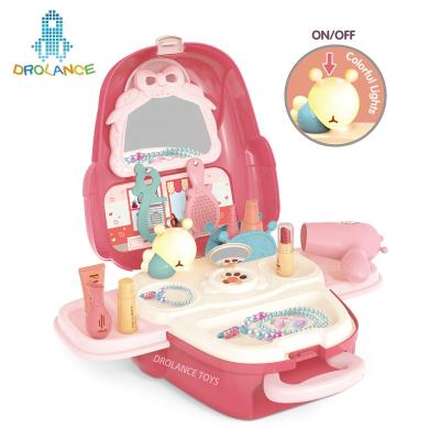 China 2 IN 1 Storage Makeup Backpack Toys With Light Fashion 2 IN 1 Storage Backpack Light Up Kids Pretend Jewelry Toys Dress Up Princess Kids Makeup Toys For for sale