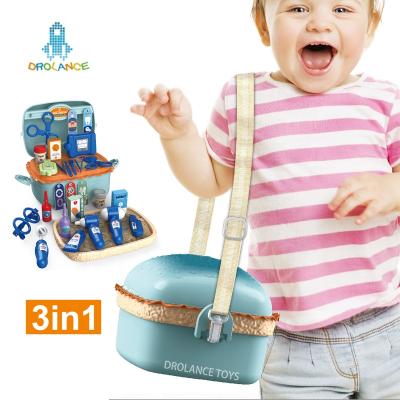 China 3 IN 1 Doctor Toy With 43PCS Accessories 3 IN 1 Doctor Toy Set Medicine Box Burger Backpack Operation Table Doctor Toys For Kids for sale