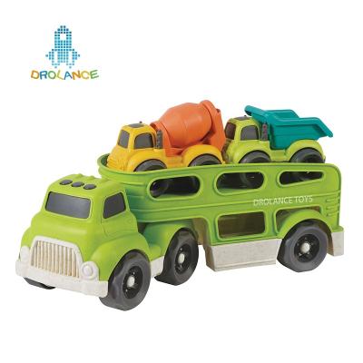 China Diecast Truck Toy Trailer Toy Carrier Truck Toy Kids Wheat Straw Inertia Engineering Friction Transport Truck with Cars Play for sale