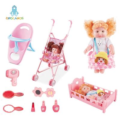 China 14 INCH Luxury Educational Toy Doll Accessories Bed Set Baby Dolls Jewelry Makeup Trolley For Dolls for sale