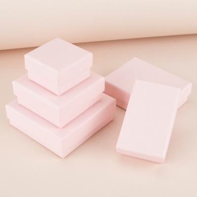 China Gift & Light Pink Necklace Box Ring Storage Box Jewelry Gift Box Cardboard Jewelry Craft Rectangular Sponge Lined Cardboard for sale