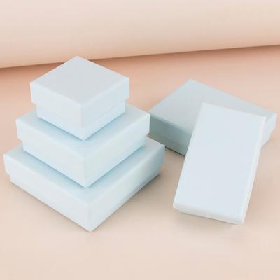 China Gift & Light Blue Rectangular Jewelry Craft Jewelry Gift Box Cardboard Jewelry Storage Box Ring Necklace Box Sponge Lined Cardboard for sale