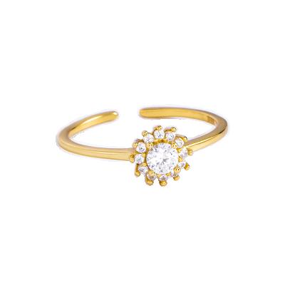 China Trendy In Stock Ready Ship Zircon Wedding To Latest Designs Ladies Gold Woman Sunflower Silver 925 Adjustable Ring for sale