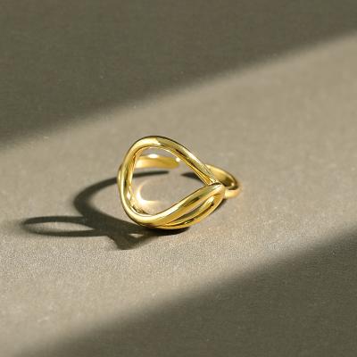 China Punk 925 Sterling Silver Gold Plated Lines Fine Jewelry Minimalist Ring for sale