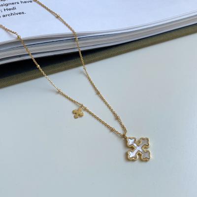 China CLASSIC 925 Sterling Jewelry Women Gold Plated Silver Shell Cross Necklace for sale