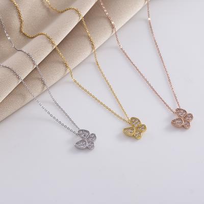 China Cute Optional Zircon Crystal Silver 925 Sterling Stone Butterfly Necklace for sale