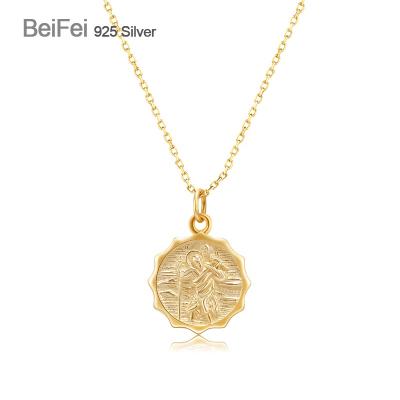 China Real Religious Gold Plated 925 Silver Coin Medallion Pendant Necklace for sale