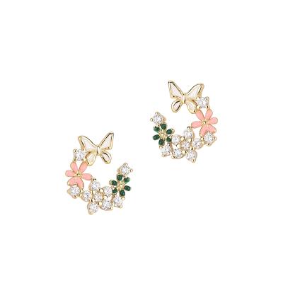 China BOHEMIA Flower Women Enamel Earring Cubic Zircon CZ Butterfly Stud Earrings for sale