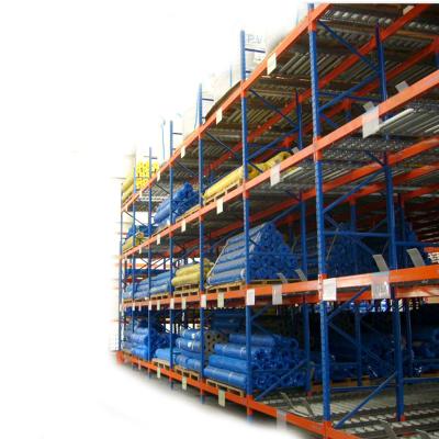 China Corrosion Protection Stacking Racks Pallets Heavy Duty Flow Rack Gravity Roller Rack System for sale