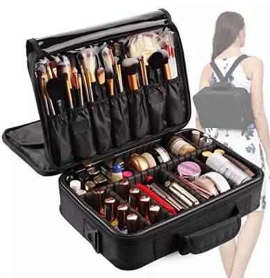 China 3 Layers Women Cosmetic Box Bag Luxury Professional Portable Travel Makeup Brush Holder Black Multi Functional Durable Waterproof Case for sale