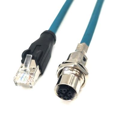 China Waterproof Automotive Panel Mount Ethernet M12 X 8 Pin Female Code to RJ45 Networks Cable CAT 5 CAT 5e SF/UT for sale