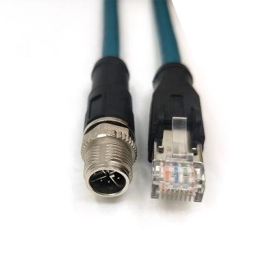 China M12 Automotive Straight Female X-Coded To Straight Male RJ45 Sensor Actuator Cable, 8 Core, 2m for sale