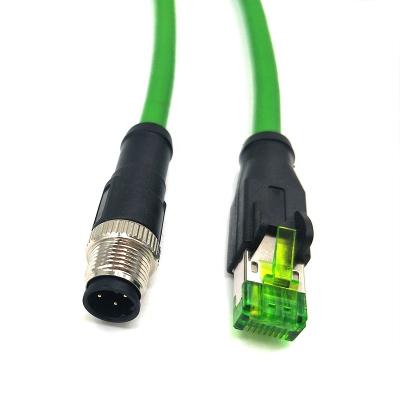 China audio & Male Connector M12 4 Pin D Video Code To Male RJ45 Plug Molded With 1M PUR/PVC Green Ethernet Cable for sale