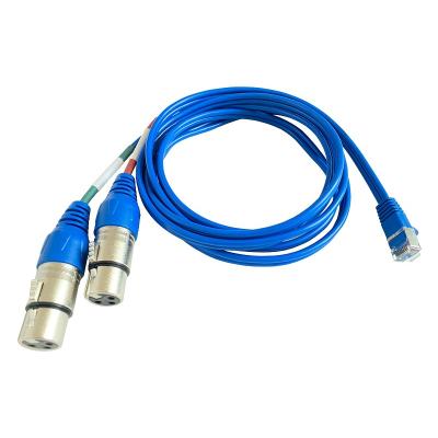 China Best Car Female 2 Xlr 3pin Dmx 512 Rj45 Cable Rj45 To Dual Xlr Y Splitter Male Female Adapter for sale