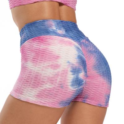 China Breathable Bubble Sport Jacquard Ink Woman Panty Gym Sport Ruler Yoga Shorts Tight Tie Dye Fitness Gaiters Shorts for sale