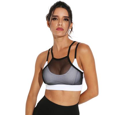 China Sports Bra Women Top Fitness Wear Fashionable High Print Black And White Sexy Custom Made Breathable Mesh Padded Push Up Yoga Active Bra for sale