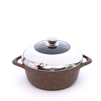 China Viable die cast aluminum non stick marble sauce pan with point ears and diamond bottom cookware set for sale