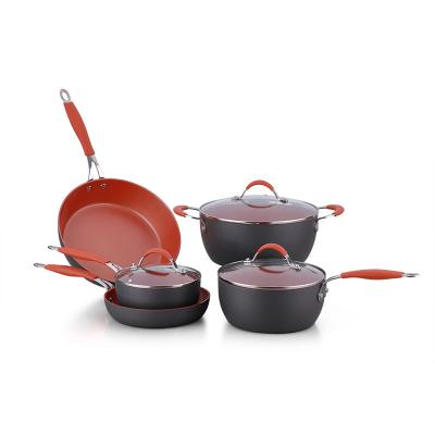 China Non Sustainable Hard Anodized 9pcs Stick Pressed Cooking Copper Ceramic Aluminum Pots And Pans Cookware Set for sale