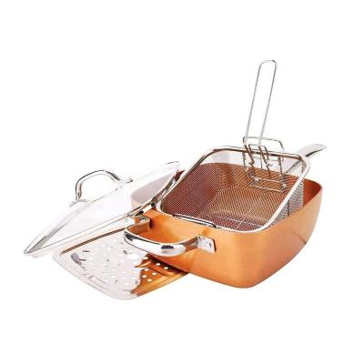 China Sustainable New Product Pressed Cookware Sets Aluminum Square Standard Pots And Pans Crisper Chef Copper Casserole for sale