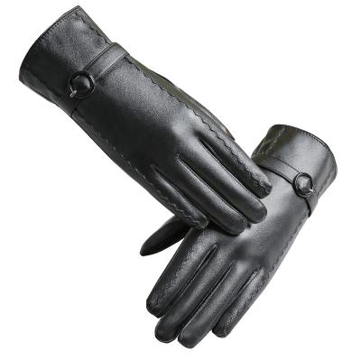 China Autumn And Winter Simple Windproof PU Touch Screen Warm Cycling Leather Gloves for sale