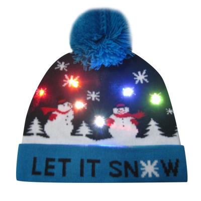 China Santa New Winter Festival Xmas party pom pom led hats children led sparkler hats women led Christmas knitted beanies hat for sale