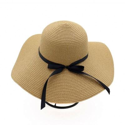 China Fashion And Soft Foldable Bowknot Straw Hat Summer Beach Hat Women Big Brim Wide Sun Hat Eco-friendly for sale