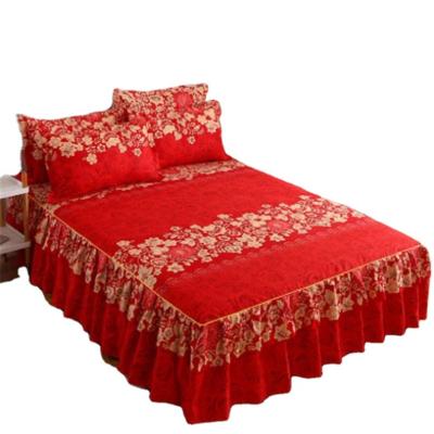 China Disposable 3pcs Printed Bedding Set Full Twin Wedding Soft Bedspread Bed Skirt King Size Bed Sheet Queen Mattress Cover R1461-1 for sale