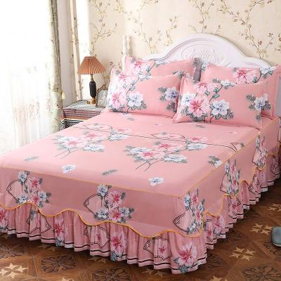 China Pillowcase 38 Colors Lace Up Floral Fitted Three-Piece Printing Bedspread Bed Skirt + 2 Pairs Of Pillowcase Sheets Bedding Set for sale