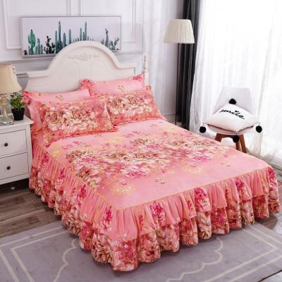 China Nondisposable Bedding Set 3pcs Bed Skirt Wedding Bedspread Sheet Mattress Cover Full Twin King Queen Size Bedsheets for sale