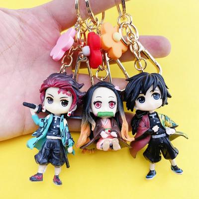 China Rubber Demon Slayer Anime Kimetsu Key Chain No Yaiba Kamado Tanjirou Figure Floret Keychain Cosplay Cute Funny Cartoon Doll Model Pendant for sale