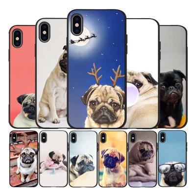 China Funny Black Pug Shockproof Cute Dog Silicone Phone Case For iPhone 13 12 XR XS 6 6S 7 8 PLUS X SE Max 2020 11Pro 11 Max Cover for sale