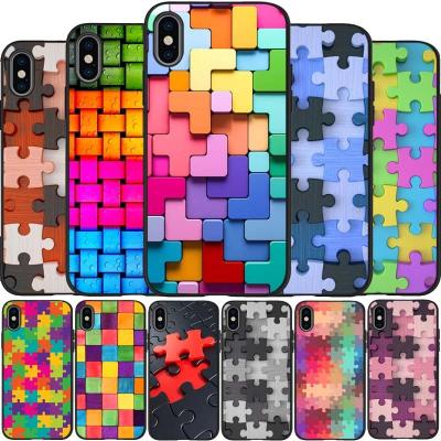 China Shockproof Puzzle Black Silicone Phone Case For iPhone 13 12 XR XS 6 6S 7 8 PLUS X Se 5 5S 2020 Max 11Pro 11 Max Cover for sale